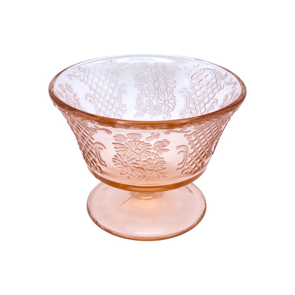6 Vintage Pink Depression Glass Sherbet Dishes Federal Normandie Bouquet Lattice